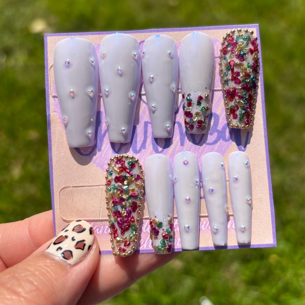 Press On Nails Long Coffin Set, 20 pcs per set, Sparkle Glitter